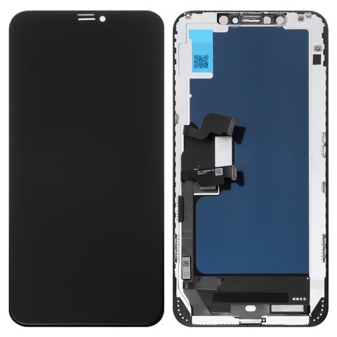 Дисплей для iPhone XS Max, чорний, з рамкою, Copy, Tianma, з пластиками камери та давача наближення, TFT 