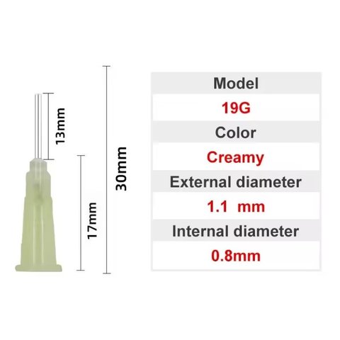Голка дозатор 19G, 1,1 мм, пряма, під гвинт, для шприців, 10 шт., 13 mm