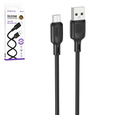 USB кабель Borofone BX113, USB тип A, micro USB тип B, 100 см, чорний, 2,4 А, #6941991115417