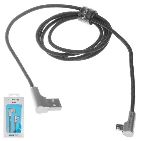 USB кабель Konfulon S70, USB тип A, micro USB тип B, 100 см, 2 A, черный