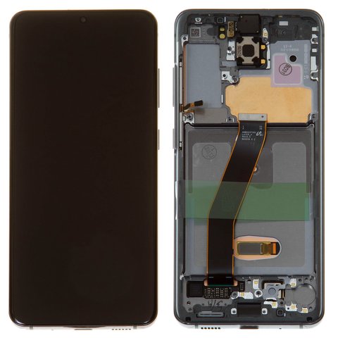LCD compatible with Samsung G980 Galaxy S20, G981 Galaxy S20 5G, gray, with frame, Original, service pack, original glass, cosmic grey  #GH82 22131A GH82 22123A