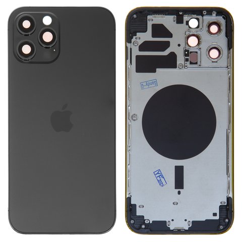 Housing compatible with iPhone 12 Pro Max, gray, with SIM card holders, with side buttons, graphite 