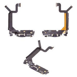 Шлейф для iPhone 14 Pro Max, коннектора зарядки, фиолетовый, с микрофоном, с компонентами, Original PRC , deep purple