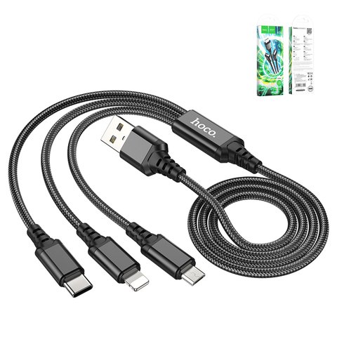 Cable USB Hoco X76, USB tipo A, USB tipo C, micro USB tipo B, Lightning, 100 cm, 2 A, negro, #6931474767400