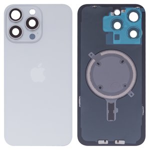 Panel trasero de carcasa puede usarse con iPhone 15 Pro Max, blanco, con vidrio de cámara, HC