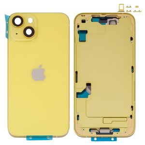 Housing compatible with iPhone 14, yellow, with SIM card holders, with side buttons, Original PRC , EU version 