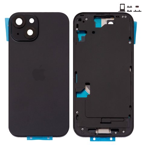 Carcasa puede usarse con iPhone 15, negro, con botones laterales,  con sujetador de tarjeta SIM, Original PRC , EU version