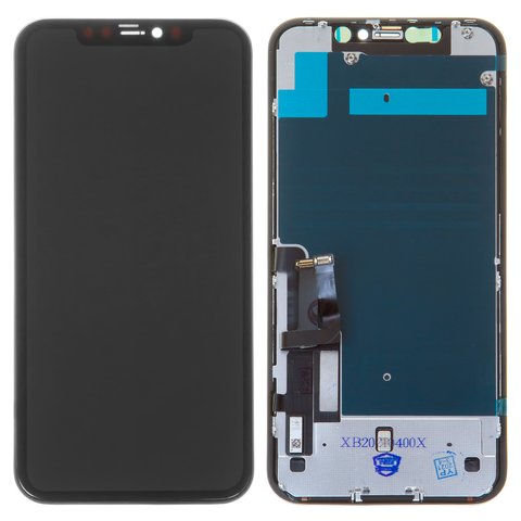 LCD compatible with iPhone 11, black, with frame, PRC, with protective screen for display, NEW 