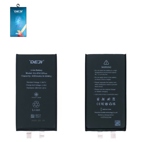 Аккумулятор Deji для Apple iPhone 15 Plus, Li ion, 3,867 B, 4383 мАч, без контроллера