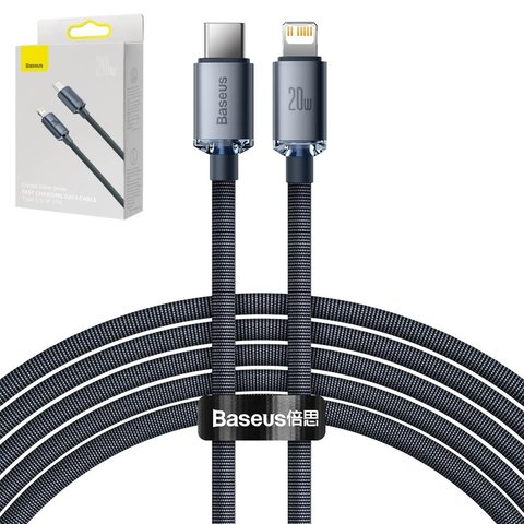 USB кабель Baseus Crystal Shine Series, USB тип C, Lightning, 200 см, 20 Вт, черный, #CAJY000301