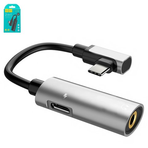 Adaptador Hoco LS19, no soporta micrófono, de USB tipo C a 3.5 mm 2 en 1, USB tipo C, TRS 3.5 mm, gris