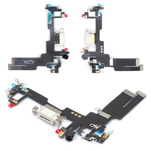 Cable flex puede usarse con iPhone 14, del conector de carga, blanco, con micrófono, con componentes, HC