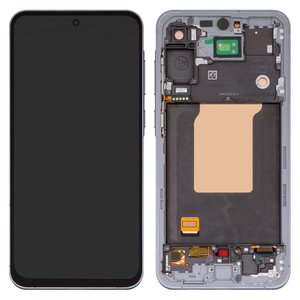 Pantalla LCD puede usarse con Samsung A556 Galaxy A55, azul claro, con marco, High Copy, OLED , iceblue