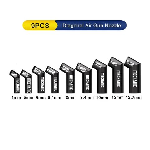 Boquilla para pistolas de aire Mechanic 861 Diagonal, curvada, 9in1, 4mm 5mm 6mm 6.4mm 8mm 8.4mm 10mm 12mm 12.7mm