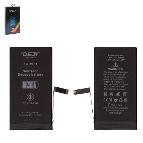 Batería Deji puede usarse con Apple iPhone 14, Li ion, 3.87 V, 3610 mAh, mayor capacidad, sin mensaje de error, decode battery