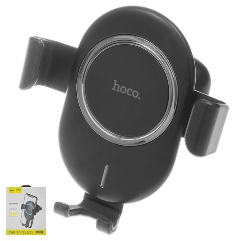 Автомобільний тримач Hoco CW17, чорний, на дефлектор, з безпровідною зарядкою, вихід 5В 7.5В 10В , Micro USB вхід 5В 2А 9В 1.8А 