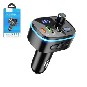 FM трансмиттер Hoco E62, черный, с дисплеем, USB тип C, USB тип A, 3 порта, 20 Вт, Quick Charge, Power Delivery PD , #6931474756299